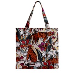 Natural seamless pattern with tiger blooming orchid Zipper Grocery Tote Bag