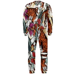 Natural seamless pattern with tiger blooming orchid OnePiece Jumpsuit (Men) 
