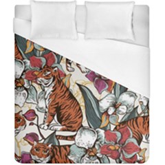 Natural seamless pattern with tiger blooming orchid Duvet Cover (California King Size)