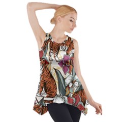 Natural Seamless Pattern With Tiger Blooming Orchid Side Drop Tank Tunic