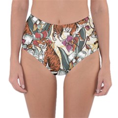 Natural seamless pattern with tiger blooming orchid Reversible High-Waist Bikini Bottoms