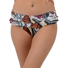 Natural seamless pattern with tiger blooming orchid Frill Bikini Bottom