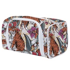 Natural seamless pattern with tiger blooming orchid Toiletries Pouch