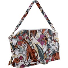 Natural seamless pattern with tiger blooming orchid Canvas Crossbody Bag