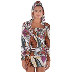 Natural seamless pattern with tiger blooming orchid Long Sleeve Hooded T-shirt