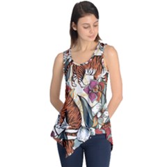 Natural Seamless Pattern With Tiger Blooming Orchid Sleeveless Tunic