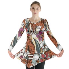 Natural seamless pattern with tiger blooming orchid Long Sleeve Tunic 