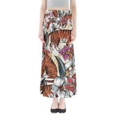 Natural seamless pattern with tiger blooming orchid Full Length Maxi Skirt
