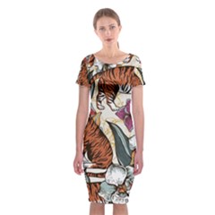 Natural Seamless Pattern With Tiger Blooming Orchid Classic Short Sleeve Midi Dress