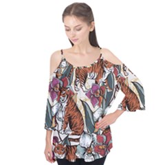 Natural seamless pattern with tiger blooming orchid Flutter Tees