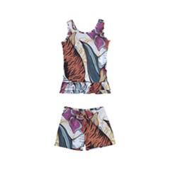 Natural seamless pattern with tiger blooming orchid Kids  Boyleg Swimsuit
