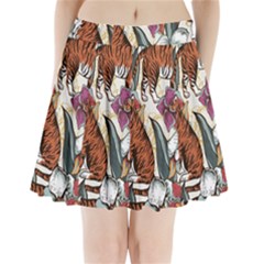 Natural seamless pattern with tiger blooming orchid Pleated Mini Skirt