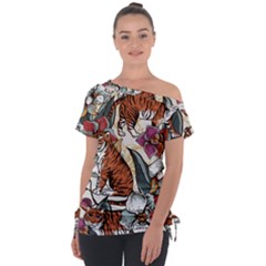 Natural seamless pattern with tiger blooming orchid Tie-Up Tee