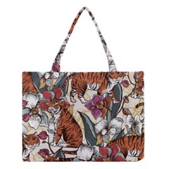 Natural seamless pattern with tiger blooming orchid Medium Tote Bag