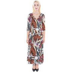 Natural seamless pattern with tiger blooming orchid Quarter Sleeve Wrap Maxi Dress