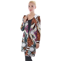 Natural seamless pattern with tiger blooming orchid Hooded Pocket Cardigan