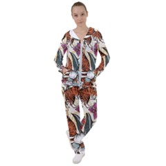 Natural seamless pattern with tiger blooming orchid Women s Tracksuit