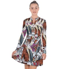 Natural seamless pattern with tiger blooming orchid Long Sleeve Panel Dress