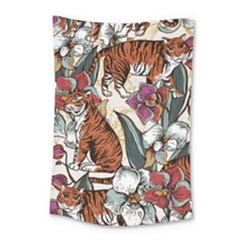 Natural seamless pattern with tiger blooming orchid Small Tapestry