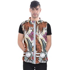 Natural seamless pattern with tiger blooming orchid Men s Puffer Vest