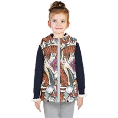 Natural seamless pattern with tiger blooming orchid Kids  Hooded Puffer Vest