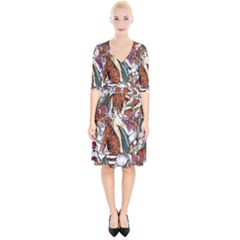 Natural seamless pattern with tiger blooming orchid Wrap Up Cocktail Dress