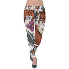 Natural seamless pattern with tiger blooming orchid Velvet Leggings