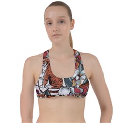 Natural seamless pattern with tiger blooming orchid Criss Cross Racerback Sports Bra
