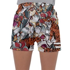 Natural seamless pattern with tiger blooming orchid Sleepwear Shorts