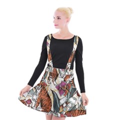 Natural seamless pattern with tiger blooming orchid Suspender Skater Skirt