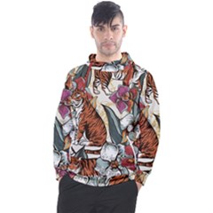 Natural seamless pattern with tiger blooming orchid Men s Pullover Hoodie