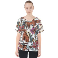 Natural seamless pattern with tiger blooming orchid V-Neck Dolman Drape Top