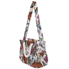 Natural seamless pattern with tiger blooming orchid Rope Handles Shoulder Strap Bag