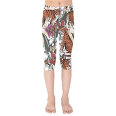 Natural seamless pattern with tiger blooming orchid Kids  Capri Leggings 