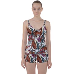 Natural seamless pattern with tiger blooming orchid Tie Front Two Piece Tankini