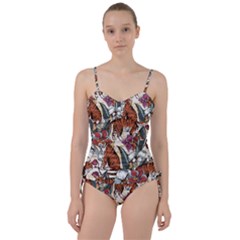 Natural seamless pattern with tiger blooming orchid Sweetheart Tankini Set