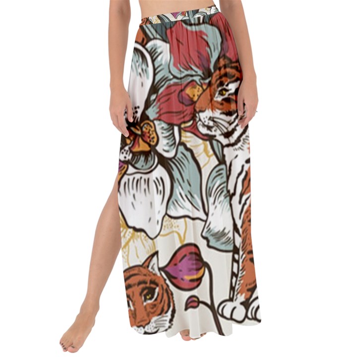 Natural seamless pattern with tiger blooming orchid Maxi Chiffon Tie-Up Sarong