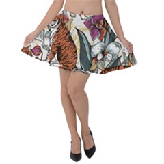 Natural seamless pattern with tiger blooming orchid Velvet Skater Skirt