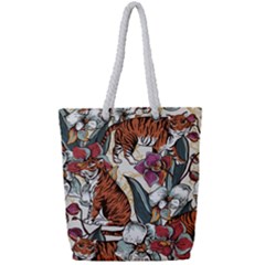 Natural seamless pattern with tiger blooming orchid Full Print Rope Handle Tote (Small)