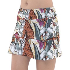 Natural seamless pattern with tiger blooming orchid Tennis Skorts