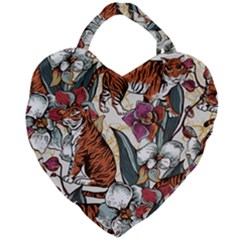 Natural seamless pattern with tiger blooming orchid Giant Heart Shaped Tote