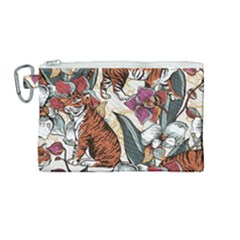 Natural seamless pattern with tiger blooming orchid Canvas Cosmetic Bag (Medium)