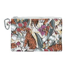 Natural seamless pattern with tiger blooming orchid Canvas Cosmetic Bag (Large)