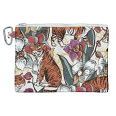 Natural seamless pattern with tiger blooming orchid Canvas Cosmetic Bag (XL)