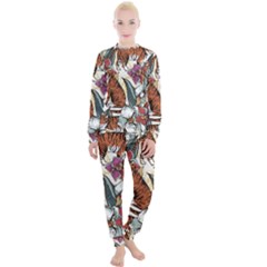Natural seamless pattern with tiger blooming orchid Women s Lounge Set