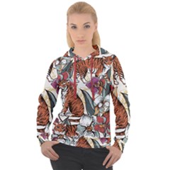 Natural seamless pattern with tiger blooming orchid Women s Overhead Hoodie