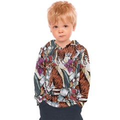 Natural seamless pattern with tiger blooming orchid Kids  Overhead Hoodie