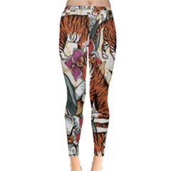 Natural Seamless Pattern With Tiger Blooming Orchid Inside Out Leggings