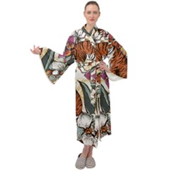 Natural seamless pattern with tiger blooming orchid Maxi Velour Kimono