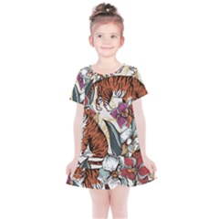 Natural seamless pattern with tiger blooming orchid Kids  Simple Cotton Dress